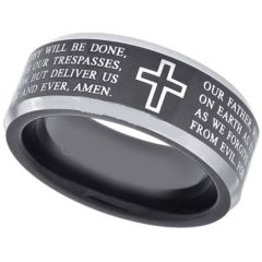 *COI Tungsten Carbide Cross Scripture Beveled Edges Ring-TG3586AA