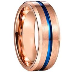 COI Tungsten Carbide Rose Blue Center Groove Ring - 3589