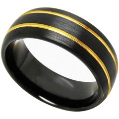 *COI Tungsten Carbide Black Gold Tone Double Grooves Ring-TG3593