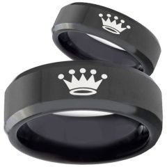 COI Black Tungsten Carbide King Crown Beveled Edges Ring-TG3845B