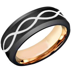 COI Tungsten Carbide Black Rose Infinity Beveled Edges Ring-TG5103