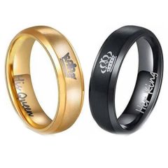 *COI Tungsten Carbide Black/Gold Tone King Queen Crown Ring-4713