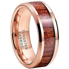 COI Rose Tungsten Carbide Wood Beveled Edges Ring-TG4114