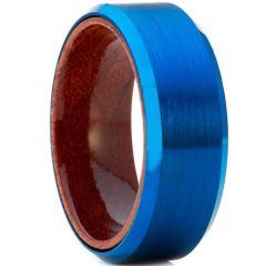 COI Blue Tungsten Carbide Wood Beveled Edges Ring-TG4178AA