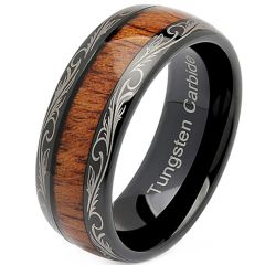 *COI Tungsten Carbide Wood Damascus Dome Court Ring - TG4198