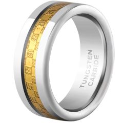 COI Tungsten Carbide Ring With Gold Tone Carbon Fiber-TG4202