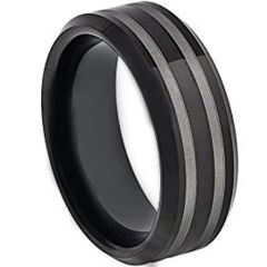 COI Black Tungsten Carbide Double Lines Beveled Edge Ring-TG4380