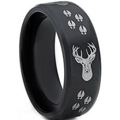 COI Black Tungsten Carbide Deer Head & Tracks Ring-TG4393