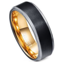 COI Tungsten Carbide Black Gold Tone Beveled Edges Ring-TG4394BB