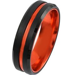 COI Tungsten Carbide Black Orange Center Groove Ring-4395