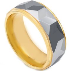 *COI Tungsten Carbide Gold Tone Silver Faceted Ring-TG4444