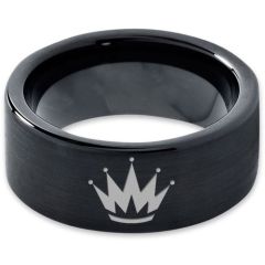 COI Black Tungsten Carbide King Crown Dome Court Ring-4606