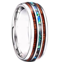 **COI Tungsten Carbide Wood & Abalone Shell Dome Court Ring-TG4727