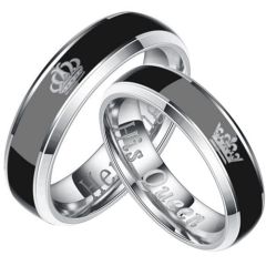 *COI Tungsten Carbide King Queen Crown Beveled Edges Ring-2094A