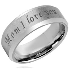 COI Tungsten Carbide Mom I Love You Beveled Edges Ring-5420