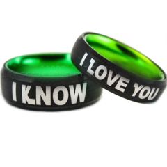 COI Tungsten Carbide Black Green I Know I Love You Beveled Edges Ring-5422