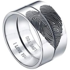 *COI Tungsten Carbide Custom Heart Fingerprint Pipe Cut Flat Ring-5431
