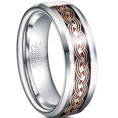 COI Tungsten Carbide Celtic Inlays & Wood Beveled Edges Ring-5436