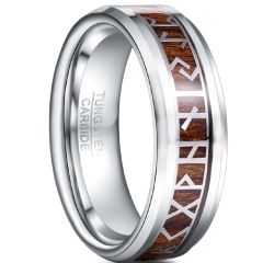 COI Tungsten Carbide Retro Phoenician Text Ring With Wood-5483