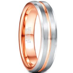 COI Tungsten Carbide Rose Silver Center Groove Beveled Edges Ring-5484