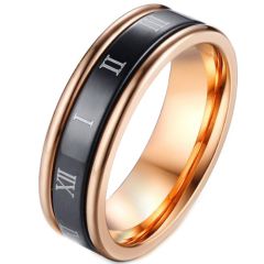 COI Tungsten Carbide Black Rose Step Edges Ring With Roman Numerals-5589