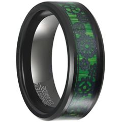 COI Black Tungsten Carbide Gears Beveled Edges Ring With Green Carbon Fiber-5649
