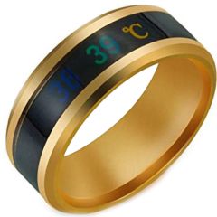 COI Gold Tone Tungsten Carbide Temperature Sensor Beveled Edges Ring-5664