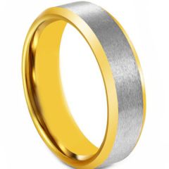 COI Tungsten Carbide Gold Tone Silver Shiny Matt Beveled Edges Ring-5674