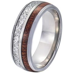 COI Tungsten Carbide Meteorite and Wood Dome Court Ring-5770