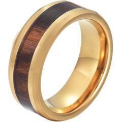 COI Gold Tone Tungsten Carbide Wood Beveled Edges Ring-5776