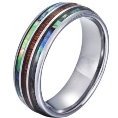 COI Tungsten Carbide Abalone Shell and Wood Dome Court Ring-5785