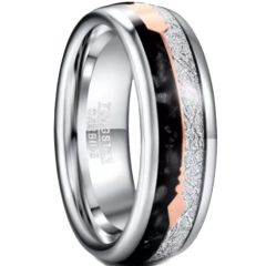 COI Tungsten Carbide Meteorite And Black Agate Ring With Arrows-5825
