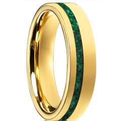 *COI Gold Tone Tungsten Carbide Green Malachite Pipe Cut Flat Ring-5937