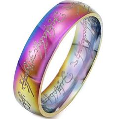 *COI Tungsten Carbide Rainbow Color Lord the Rings Ring Power Dome Court Ring-6002