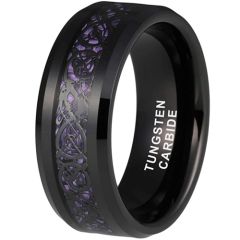 *COI Black Tungsten Carbide Dragon Beveled Edges Ring With Purple Carbon Fiber-6861
