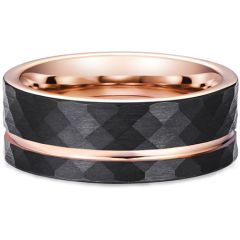 **COI Tungsten Carbide Black Rose Faceted Offset Grooves Ring-6953CC