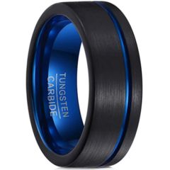 **COI Tungsten Carbide Black Blue Offset Groove Pipe Cut Flat Ring-TG6958CC