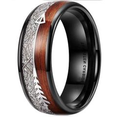 **COI Black Tungsten Carbide Meteorite & Wood Ring With Arrows-6997AA