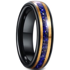 **COI Tungsten Carbide Black Gold Tone Lapis Lazuli Dome Court Ring-7035BB