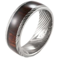 **COI Tungsten Carbide Damascus Dome Court Ring With Wood-7288BB