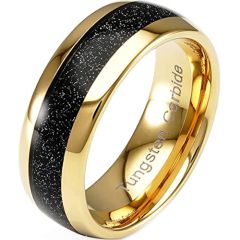 **COI Gold Tone Tungsten Carbide Black Meteorite Dome Court Ring-7313