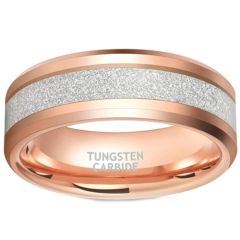 **COI Rose Tungsten Carbide Beveled Edges Ring With Meteorite-7364BB
