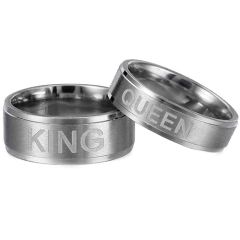 **COI Tungsten Carbide King Queen Step Edges Ring-7414CC