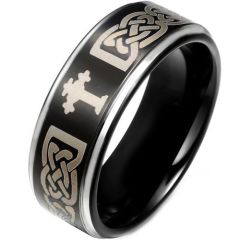 *COI Tungsten Carbide Cross Celtic Step Edges Ring - TG746AA