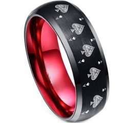 **COI Tungsten Carbide Black Red Ace of Spades Beveled Edges Ring-7482CC