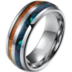 **COI Tungsten Carbide Abalone Shell & Wood Dome Court Ring-7535BB