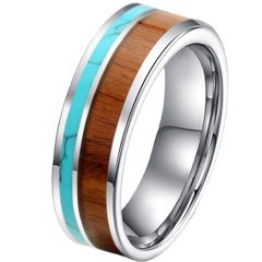 **COI Tungsten Carbide Turquoise & Wood Ring-7580BB