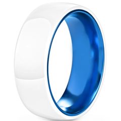 **COI Tungsten Carbide Blue White Ceramic Dome Court Ring-7653BB