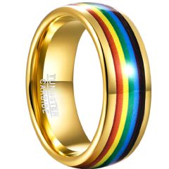**COI Gold Tone Tungsten Carbide Rainbow Color Dome Court Ring-7783DD