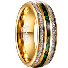 **COI Gold Tone Tungsten Carbide Dome Court Ring With Meteorite and Green Gravel-7832DD